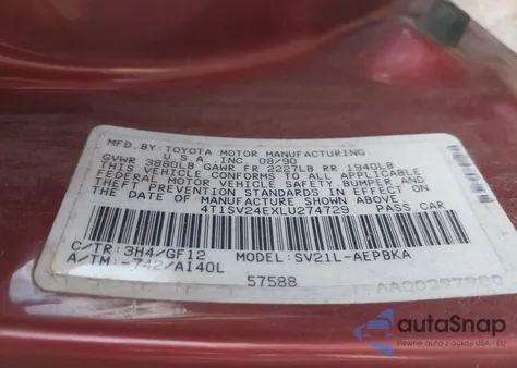 1990 Toyota Camry z USA, uszkodzony, nr VIN 4T1SV24EXLU274729